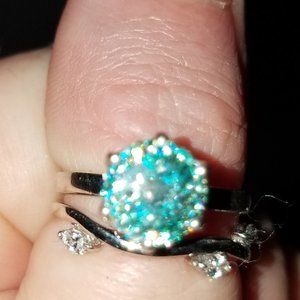 3 carat blue green STUNNING Portuguese cut MOISSANITE ring floral setting